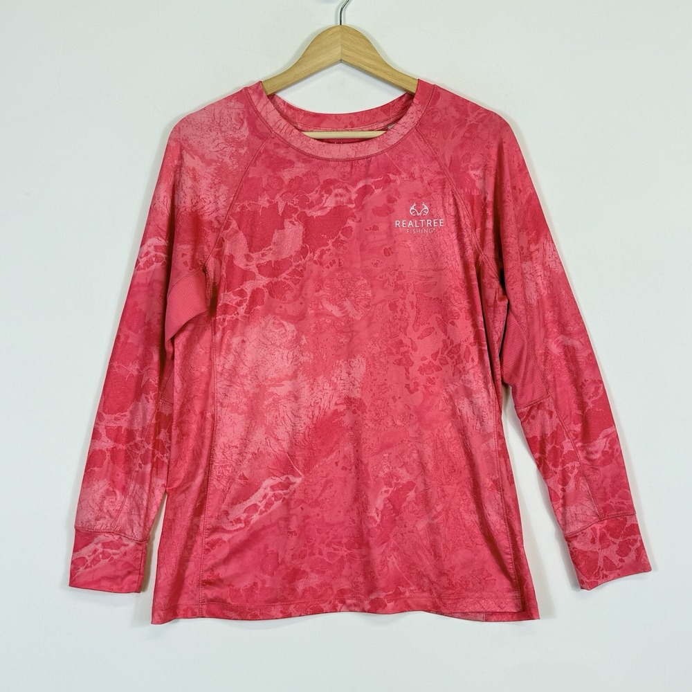 Realtree Womens Large Fishing Shirt Pink Marble Camo Outdoors Active Utility